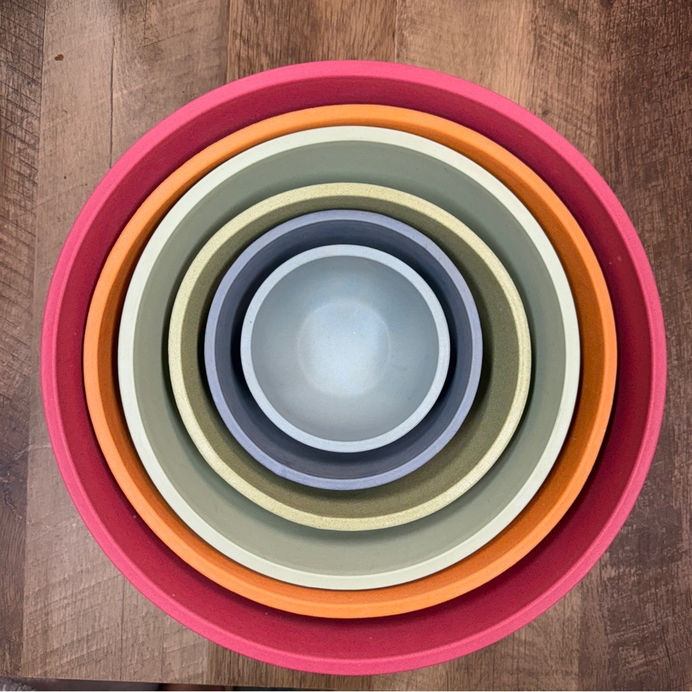 Bamboo nesting mixing bowls, multi color 6 pieces